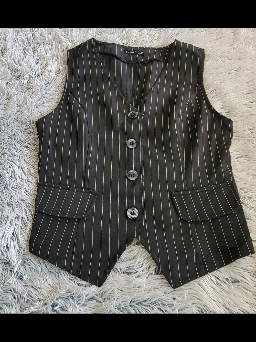 SHEIN Black Pinstripe Button Front Vest